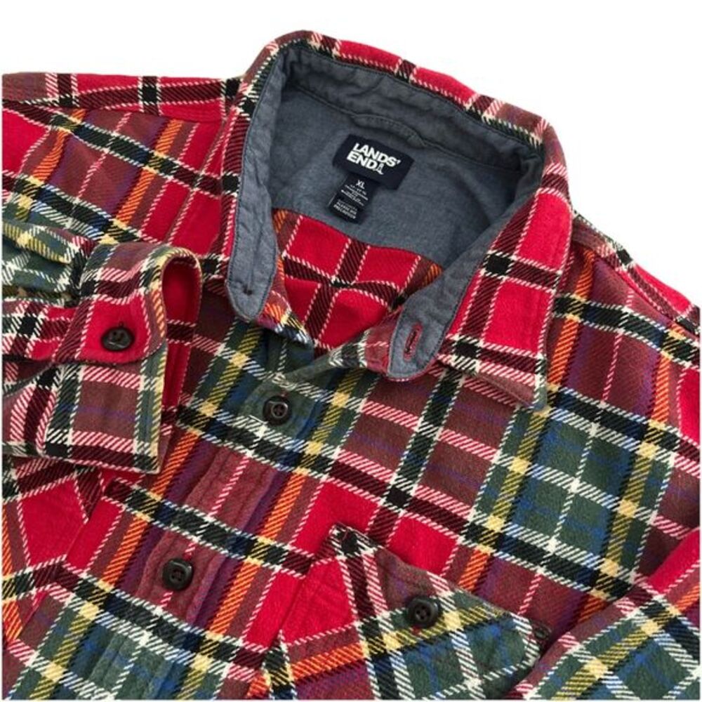 Lands End Traditional Fit‎ Men’s XL Plaid Heavyweight Outdoor Flannel Shirt